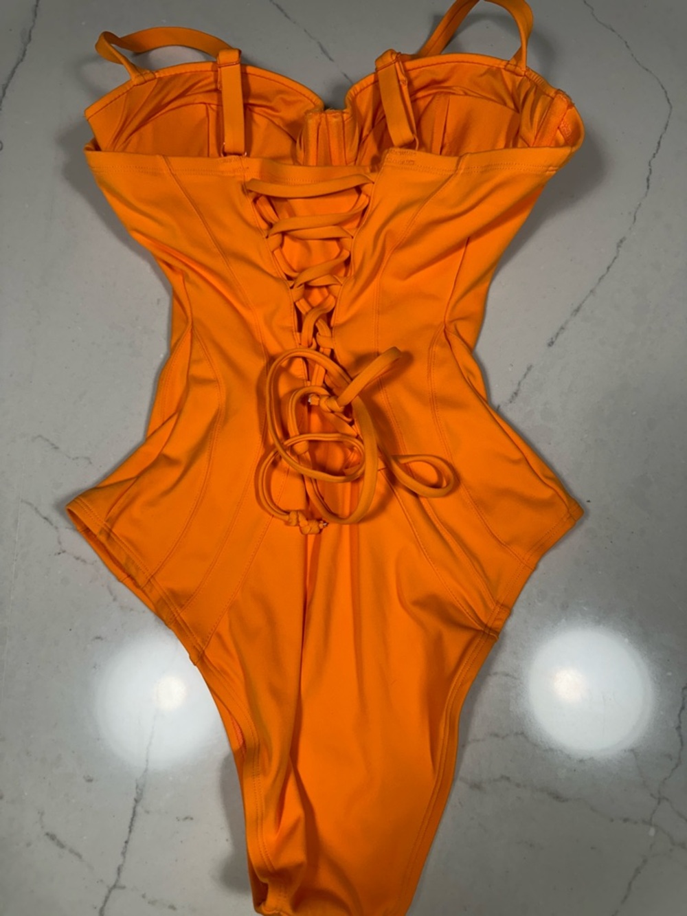 Orange One-Piece Swimsuit with Underwire Cups - Picture 4 of 5
